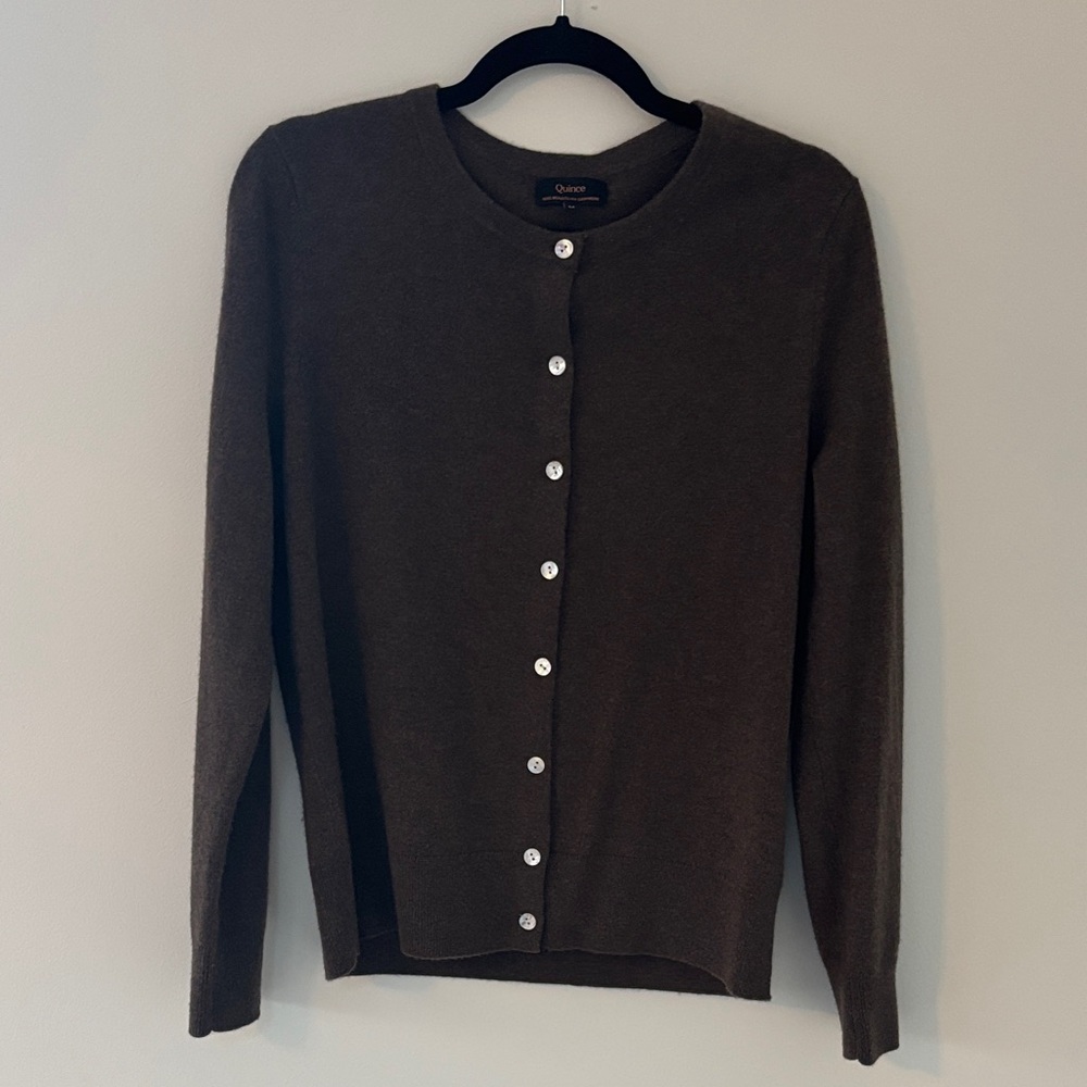 Quince brown Mongolian cashmere cardigan, size medium